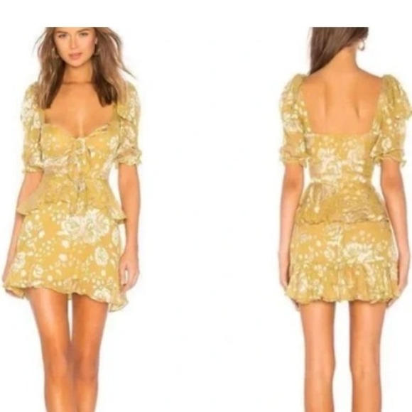 For Love And Lemons Dresses & Skirts - For Love and Lemons Small Cosmo Mini Floral Dress Gold